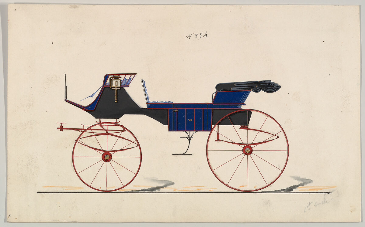 Design for Vis-à-vis, no. 854, Brewster &amp; Co. (American, New York), Pen and black ink, watercolor and gouache with metallic ink and gum arabic 