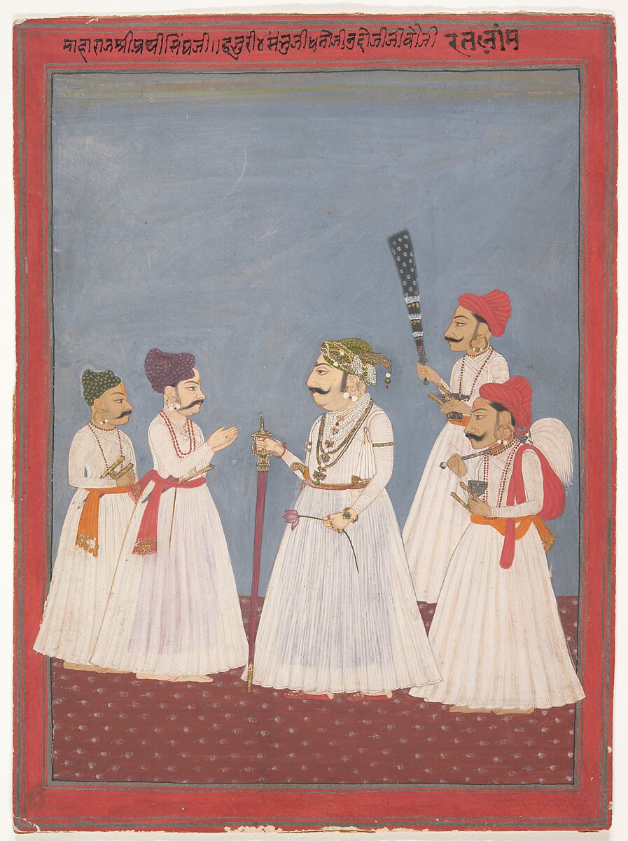 Prince with Four Attendants, Sri Prathi Singh of Ratlam (Indian), Ink and opaque watercolor on paper, India (Rajasthan) 