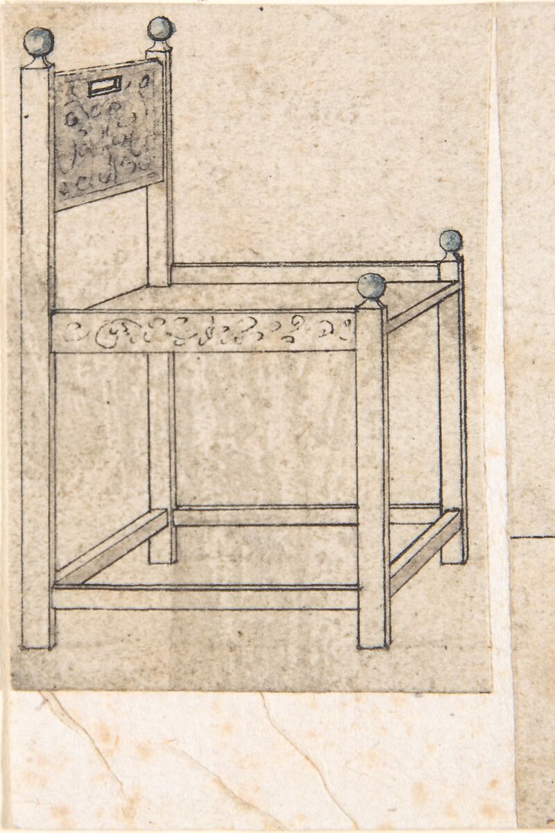 Perspectival Drawing of an Armchair, Peter Flötner (German, Thurgau 1485–1546 Nuremberg), Pen and black ink, brush and gray wash 