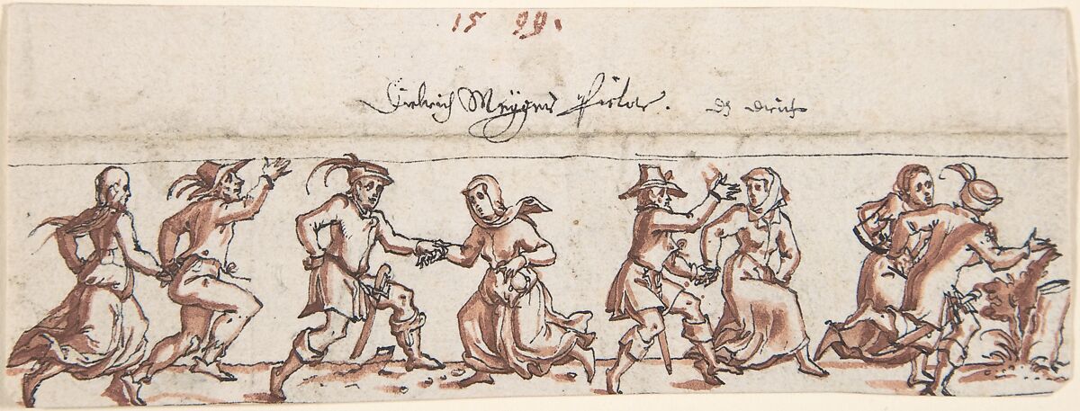 Farmers Dancing, Dietrich Theodor Meyer the Elder (Swiss, Eglisau 1572–1658 Zurich), Pen and black ink, brush and reddish brown wash 