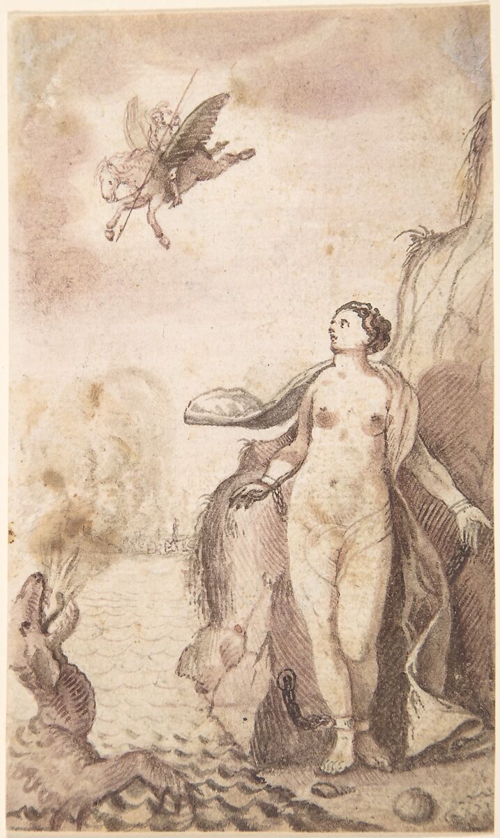 Perseus and Andromeda, Circle of Gotthard Ringgli (Swiss, Zurich 1575–1635 Zurich), Pen and brown and gray ink, brush and brown wash over graphite 