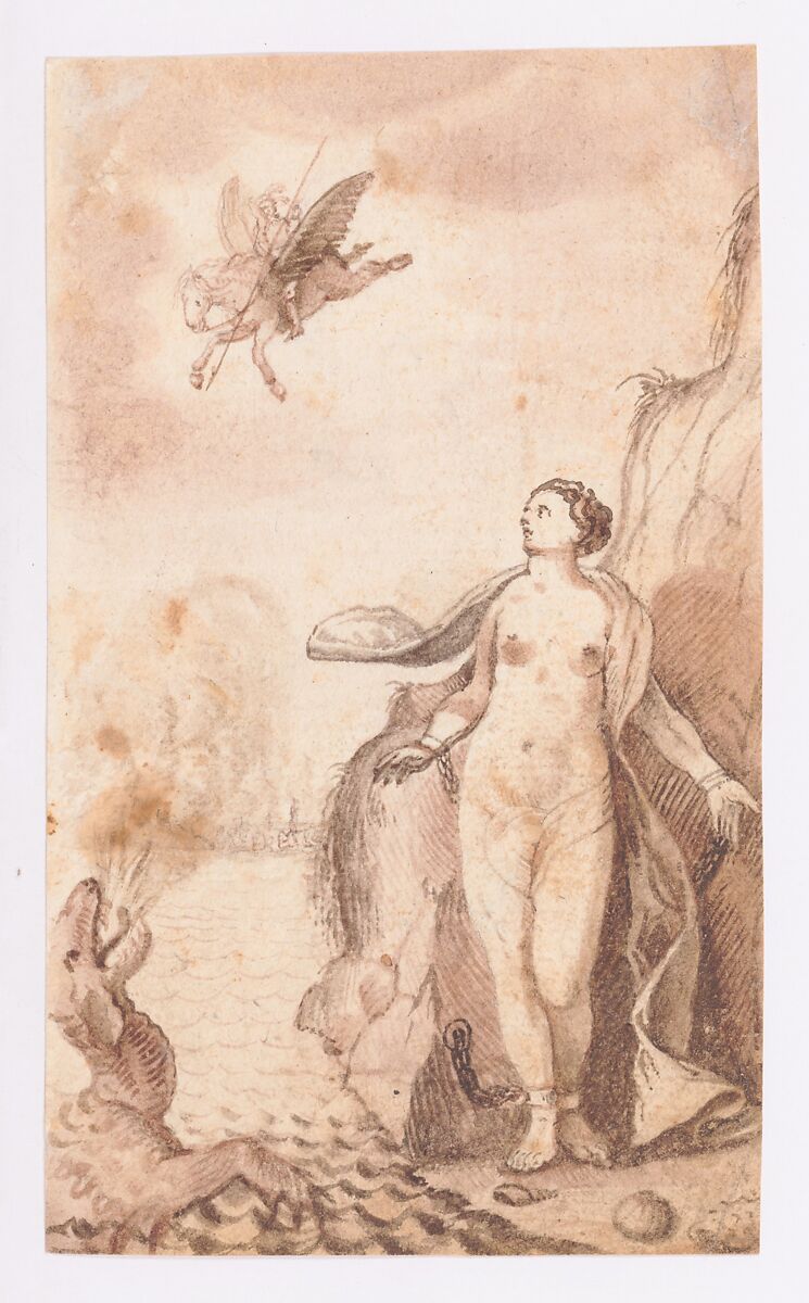 Perseus and Andromeda, Circle of Gotthard Ringgli (Swiss, Zurich 1575–1635 Zurich), Pen and brown and gray ink, brush and brown wash over graphite