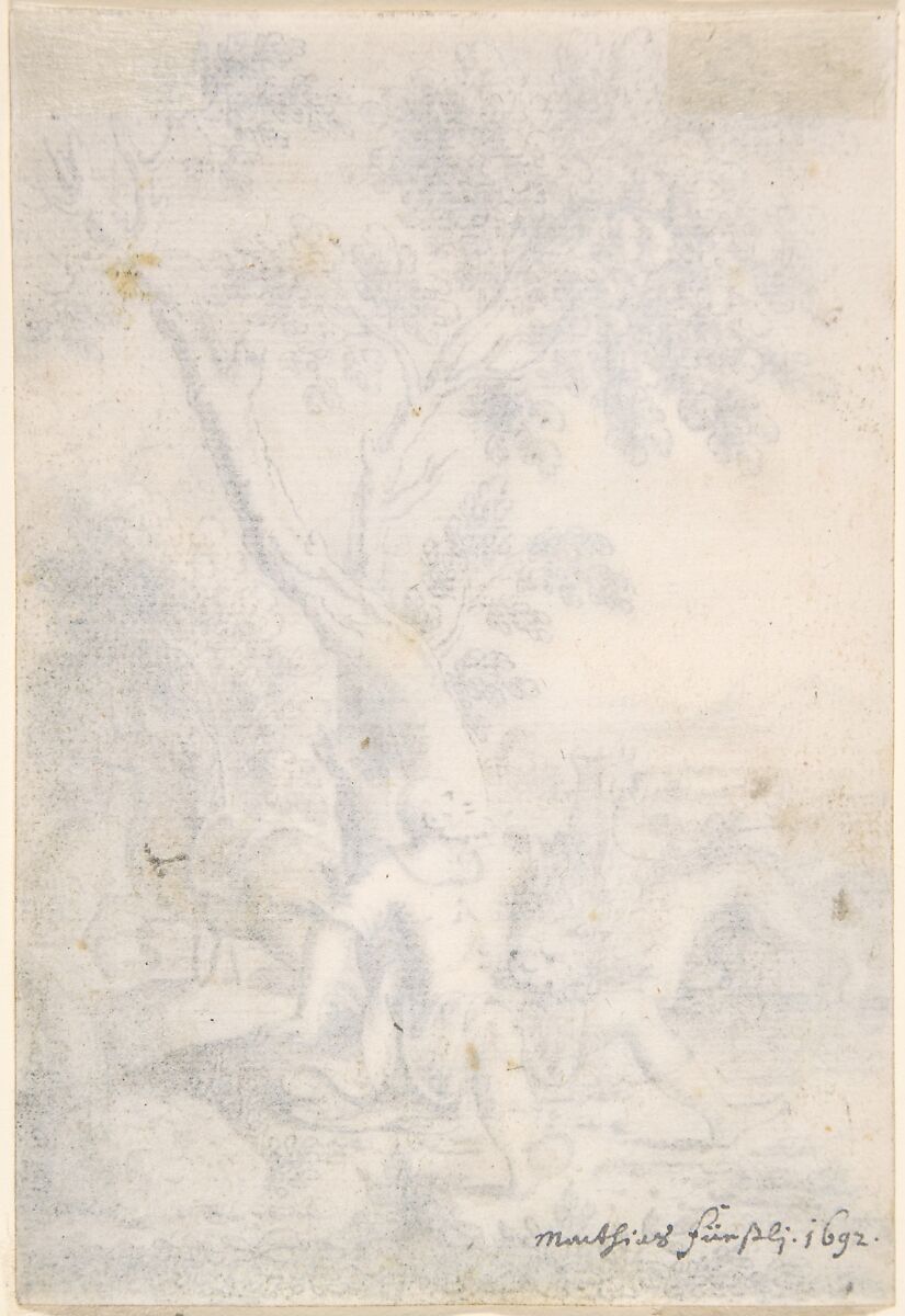 A Man under a Tree Bitten by a Lion while his Horse Escapes, Mathais Füssli the Elder (Swiss, Zurich 1598–1665 Zurich), Pen and gray ink, brush and gray wash