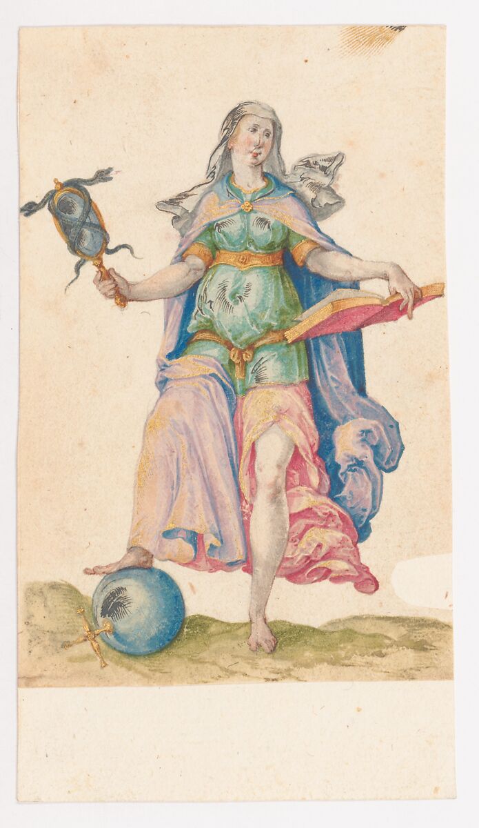 Allegory of Wisdom, Anonymous, Swiss, late 16th to early 17th century, Watercolor and gold over graphite