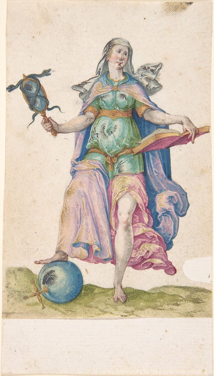 Allegory of Wisdom, Anonymous, Swiss, late 16th to early 17th century, Watercolor and gold over graphite 