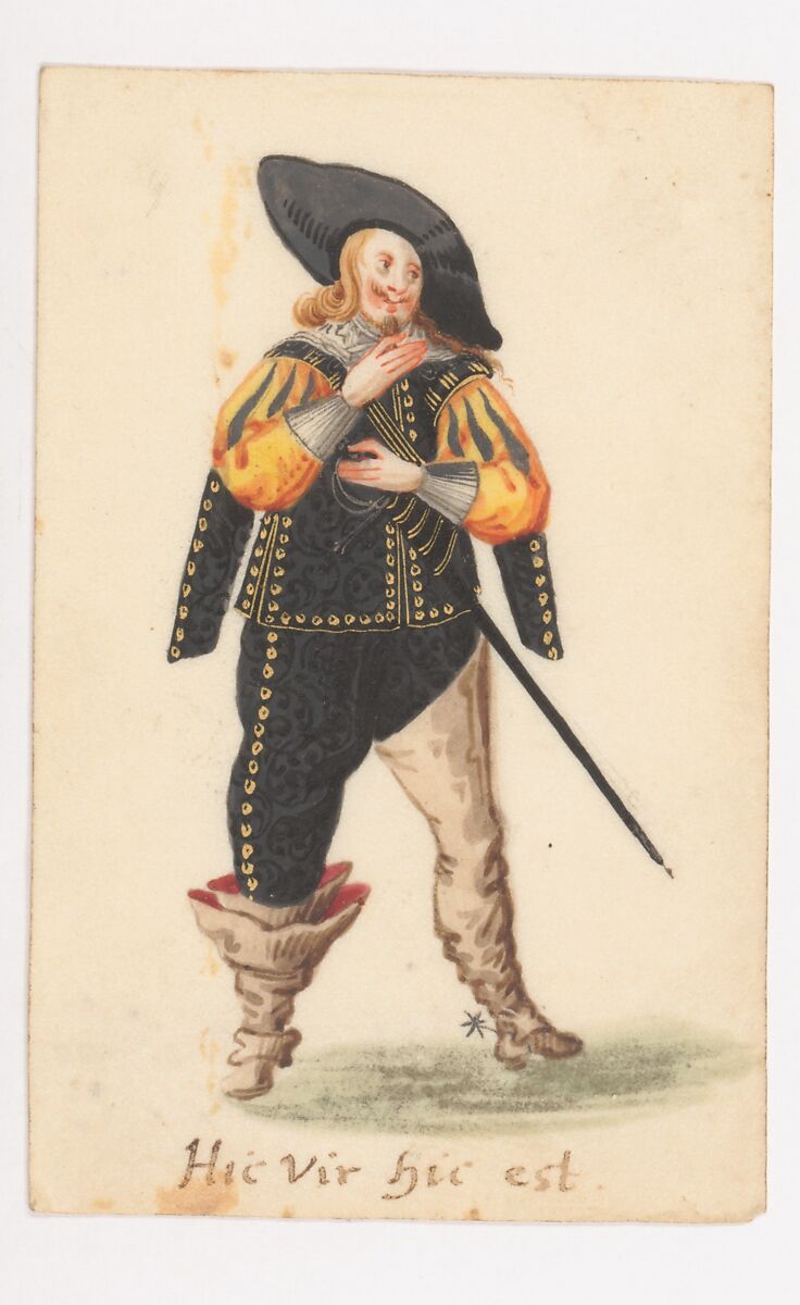 A Standing Cavalier, Anonymous, Swiss, late 16th to early 17th century, Watercolor, gouache, and gold paint with traces of graphite