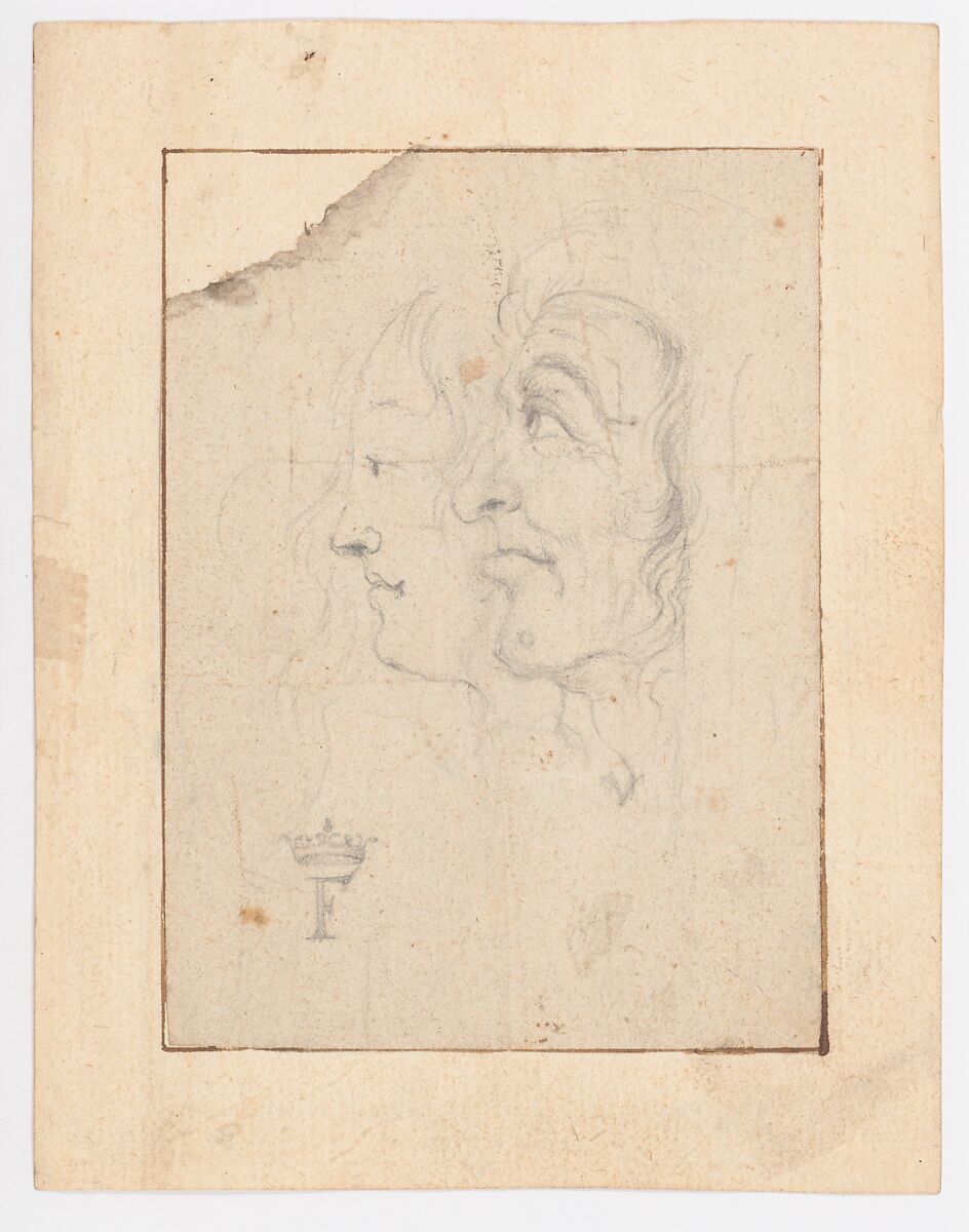Two Heads of an Old and a Young Woman Looking to the Left (Ages of Woman?), Frederick III, King of Denmark and Norway (Hadersleben 1609–1670 Copenhagen), Graphite. Framing line in pen and brown ink on support (by Zoller?)