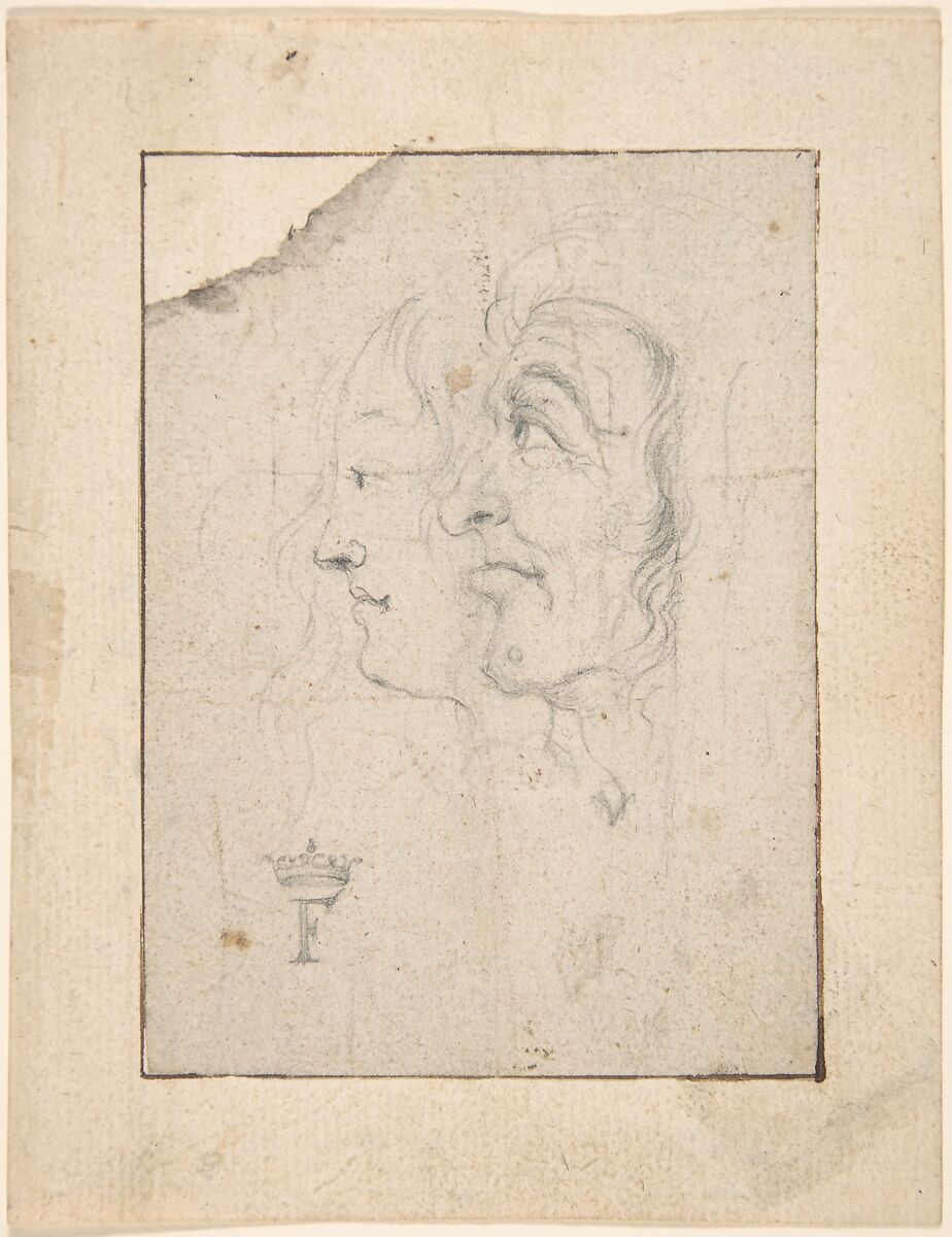 Two Heads of an Old and a Young Woman Looking to the Left (Ages of Woman?), Frederick III, King of Denmark and Norway (Hadersleben 1609–1670 Copenhagen), Graphite. Framing line in pen and brown ink on support (by Zoller?) 