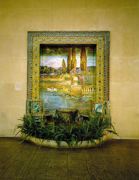 Fountain base for mosaic wall mural, Designed by Louis C. Tiffany (American, New York 1848–1933 New York), Favrile glass, cement, American