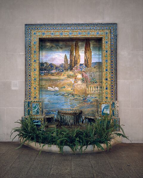 Fountain base for mosaic wall mural, Designed by Louis C. Tiffany (American, New York 1848–1933 New York), Favrile glass, cement, American 