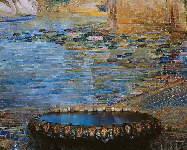 Fountain base for mosaic wall mural, Designed by Louis C. Tiffany (American, New York 1848–1933 New York), Favrile glass, cement, American