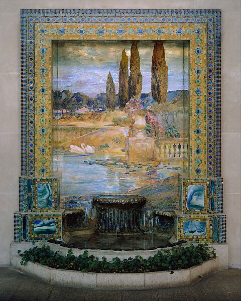 Fountain base for mosaic wall mural, Designed by Louis C. Tiffany (American, New York 1848–1933 New York), Favrile glass, cement, American