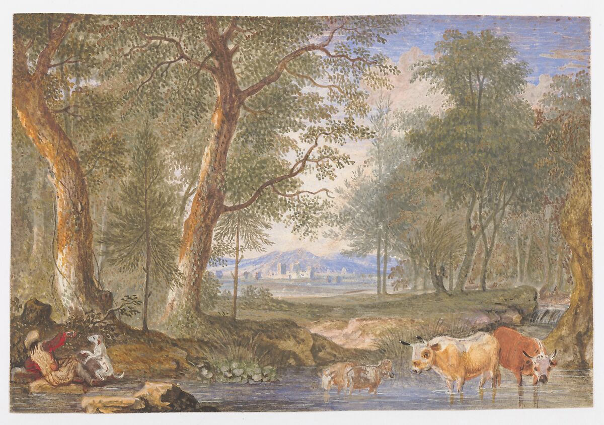 Landscape with Cows in a Brook, Felix Meyer (Swiss, Winterthur 1653–1713 Wyden), Gouache with gum arabic