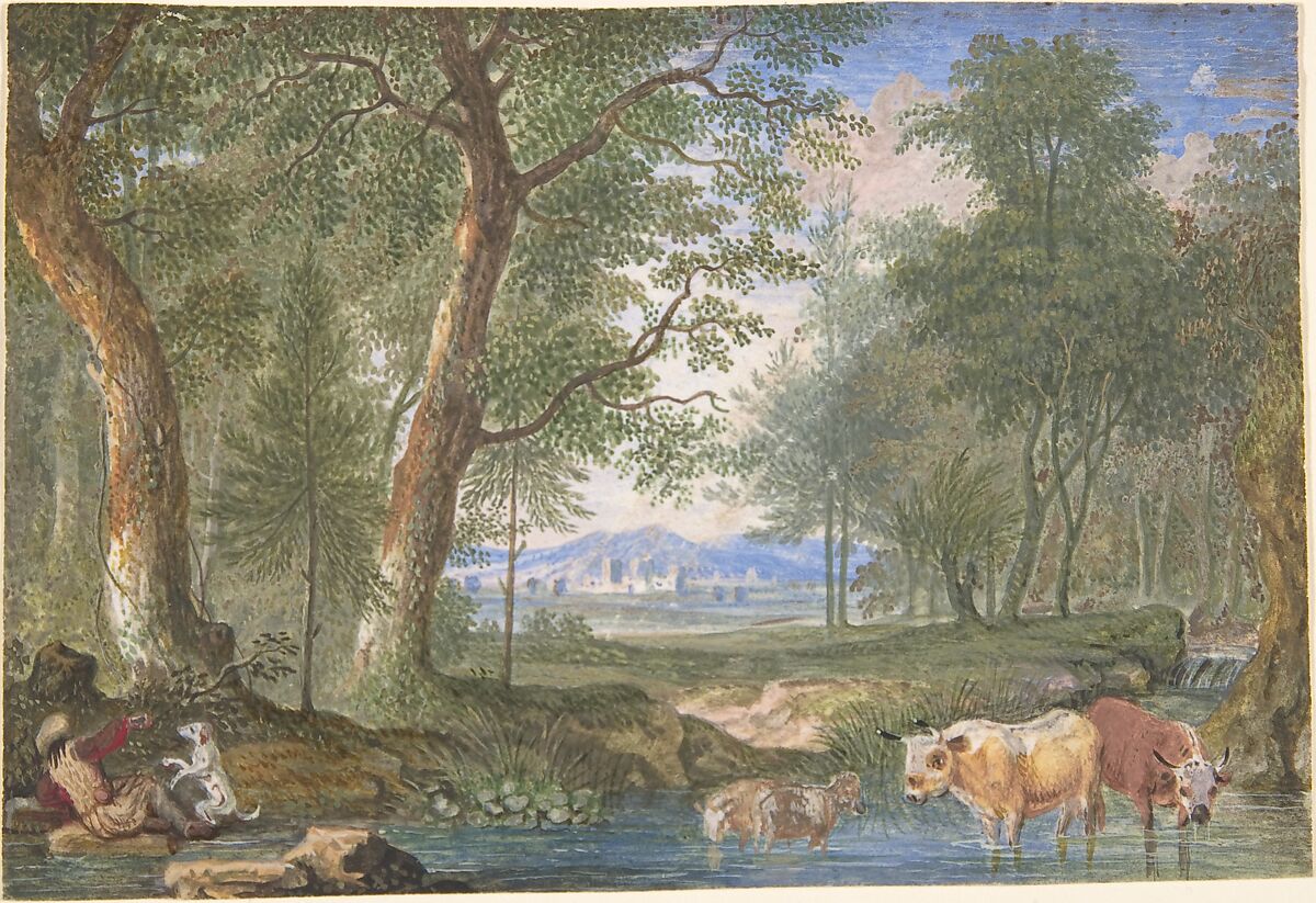 Landscape with Cows in a Brook, Felix Meyer (Swiss, Winterthur 1653–1713 Wyden), Gouache with gum arabic 