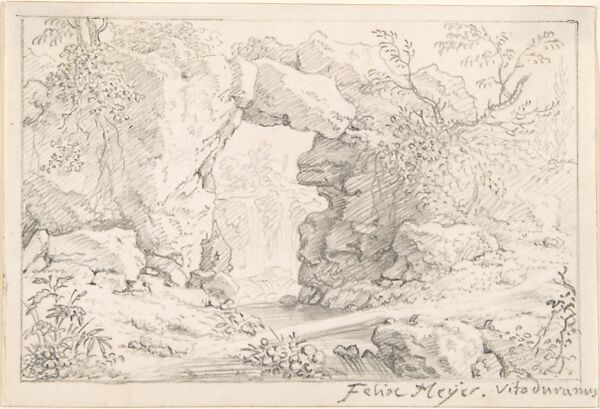 Landscape with a Natural Arch and a Waterfall