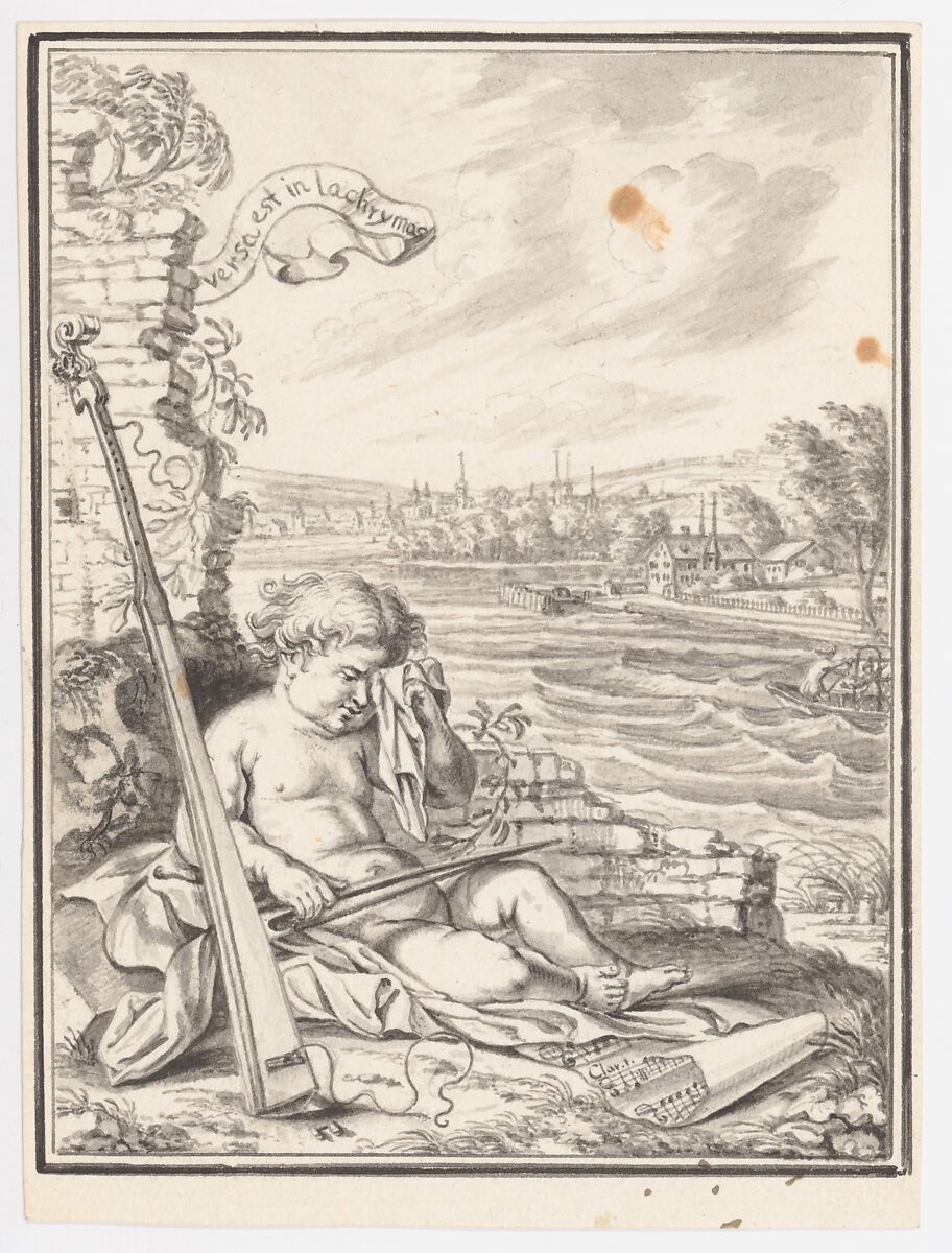 Sketch for Title Page of the Neujahrsblatt vom Musiksaal, Zurich, Johannes Meyer the Younger (Swiss, Zurich 1655–1712 Zurich), Pen and gray ink, brush and gray wash. Two framing lines in pen and gray ink.