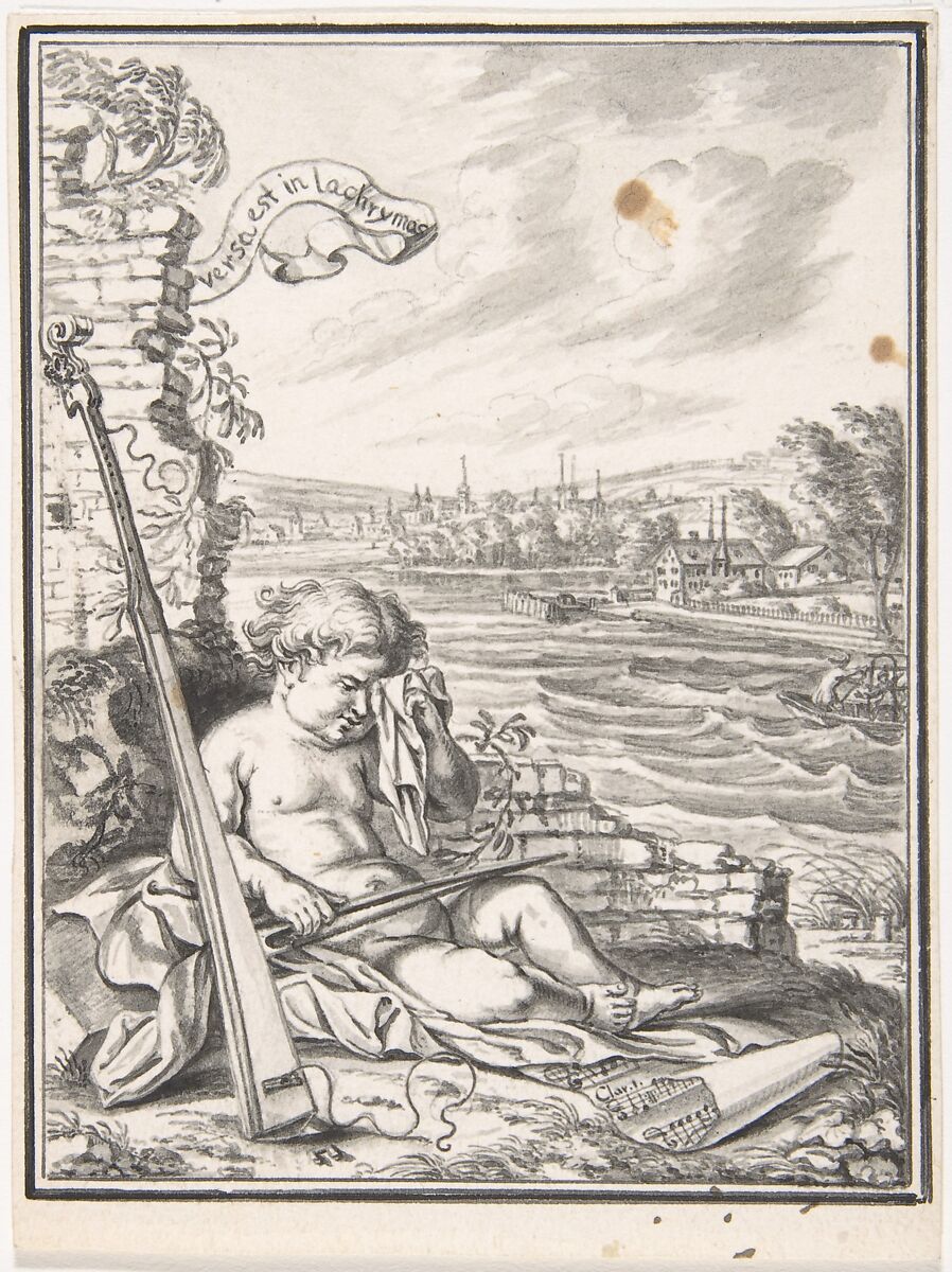 Sketch for Title Page of the Neujahrsblatt vom Musiksaal, Zurich, Johannes Meyer the Younger (Swiss, Zurich 1655–1712 Zurich), Pen and gray ink, brush and gray wash. Two framing lines in pen and gray ink. 