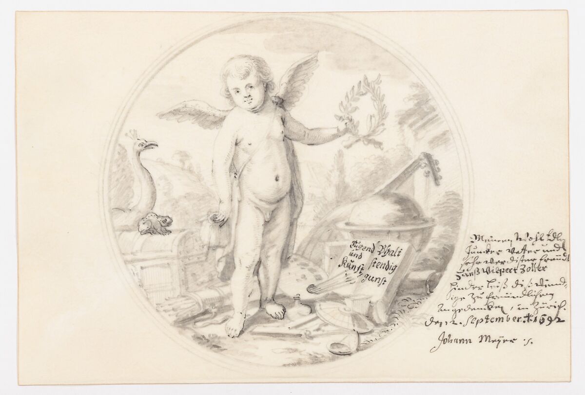 Allegory of Virtue, Johannes Meyer the Younger (Swiss, Zurich 1655–1712 Zurich), Graphite with touches of pen and black ink