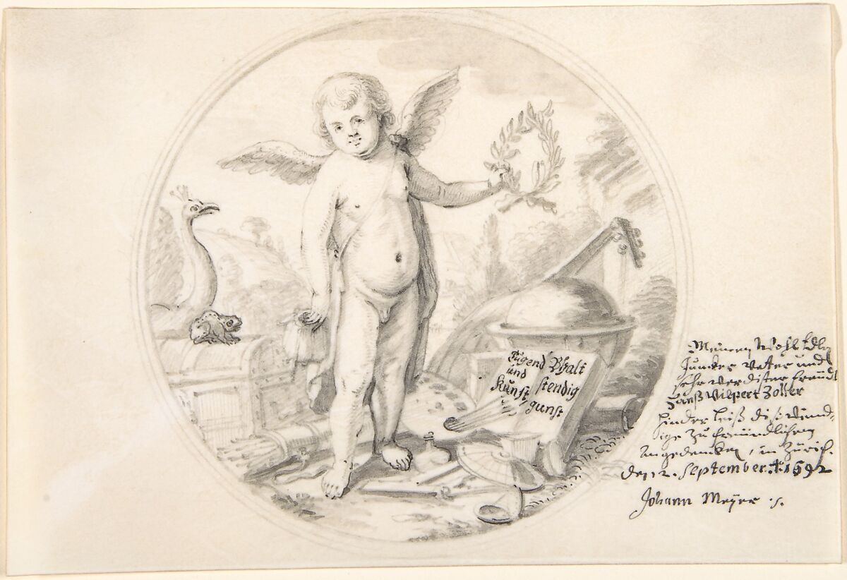 Allegory of Virtue, Johannes Meyer the Younger (Swiss, Zurich 1655–1712 Zurich), Graphite with touches of pen and black ink 