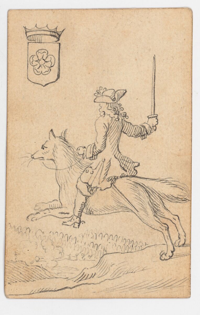Rose King: A Man Astride a Fox, Johannes Brandenberg (Swiss, Zug 1661–1729 Zug), Pen and black ink