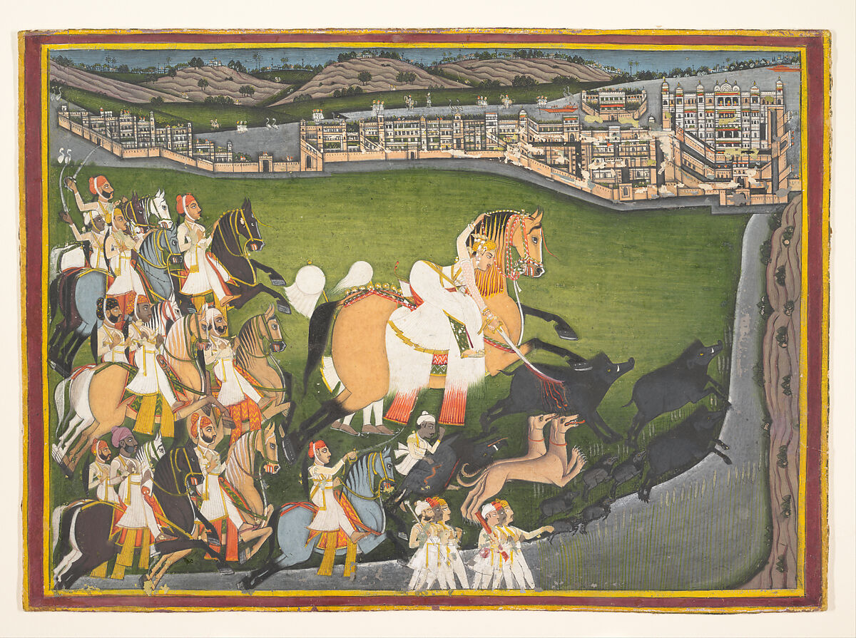 A Prince Hunting Boars with His Retinue