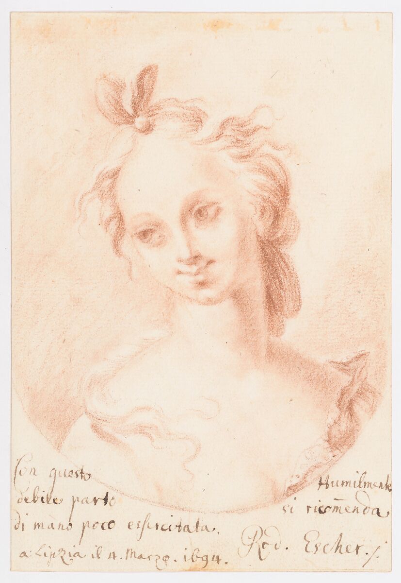 Head of a Girl, Rudolf Escher (Swiss, Zurich 1662–1721 Zurich), Red chalk
