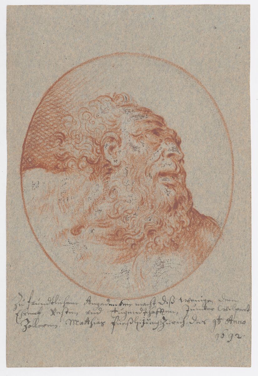 Head of a Bearded Man Looking Right, Mathais Füssli the Youngest (Swiss, Zurich 1671–1739 Zurich), Red chalk and gouache (oxidized)