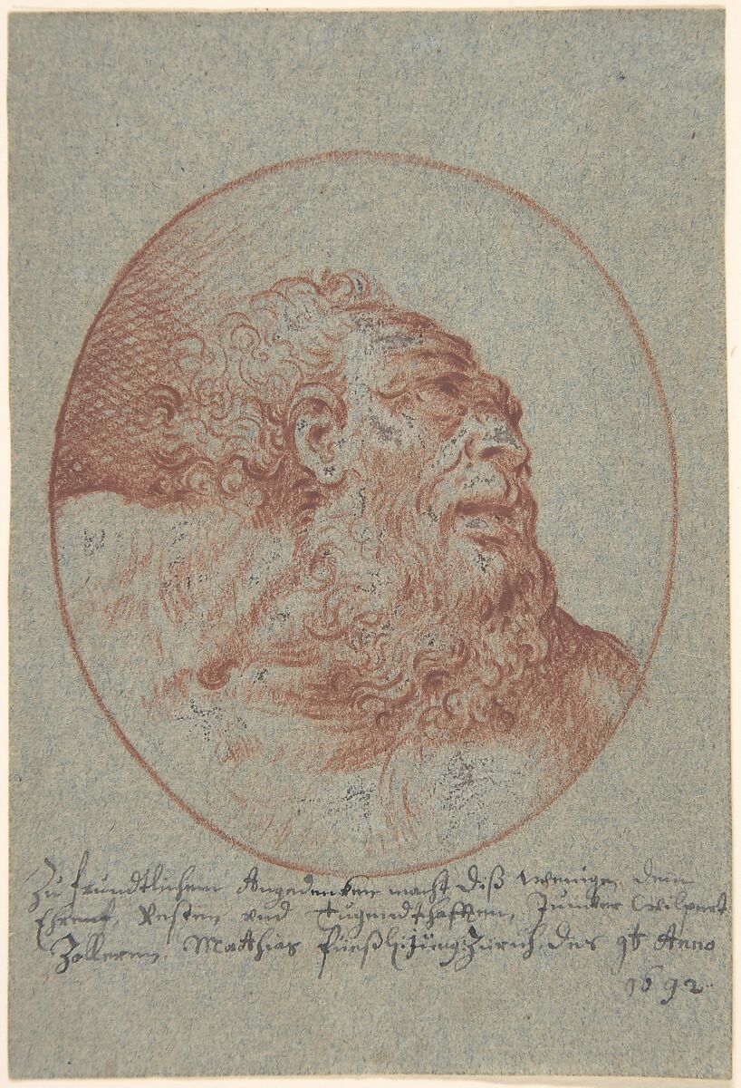 Head of a Bearded Man Looking Right, Mathais Füssli the Youngest (Swiss, Zurich 1671–1739 Zurich), Red chalk and gouache (oxidized) 