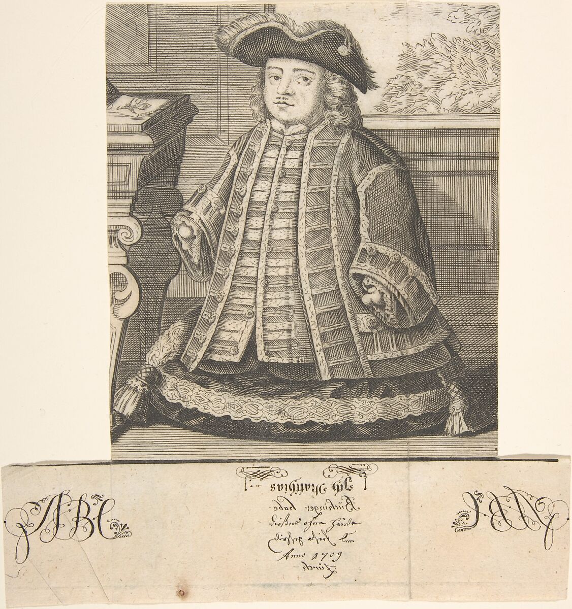 Portrait of Matthias Buchinger (1674-1739), Anonymous, Etching 