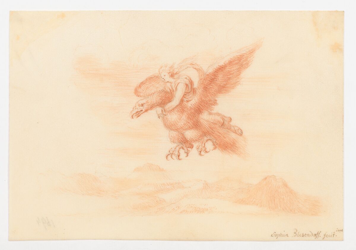 The Rape of Ganymede, Sophia Blesendorf (German, active late 17th century), Red chalk, with graphite underdrawing