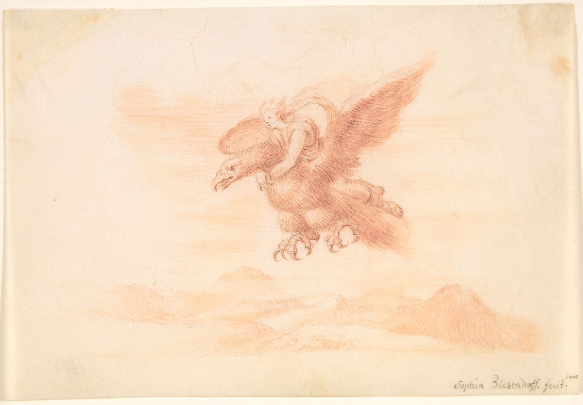 The Rape of Ganymede, Sophia Blesendorf (German, active late 17th century), Red chalk, with graphite underdrawing 