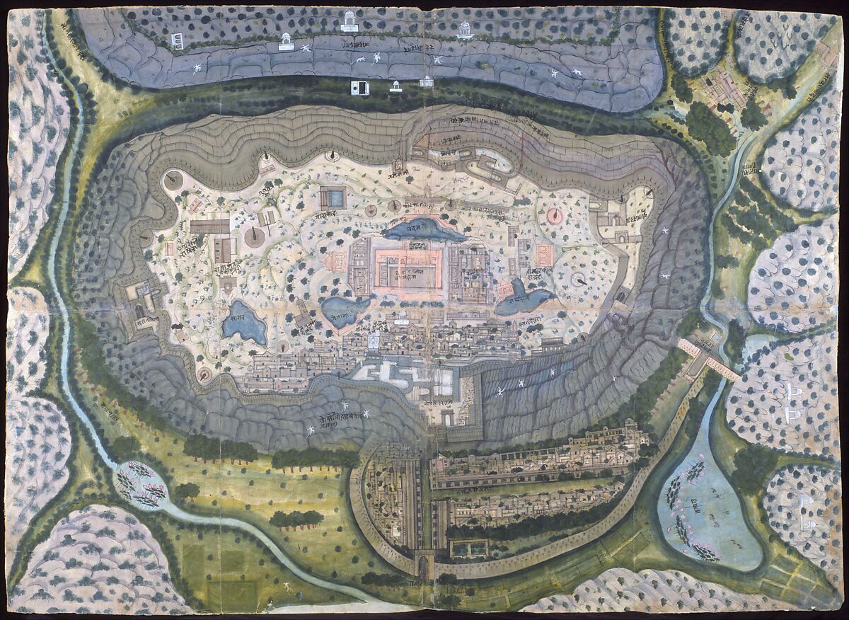 Fortified City of Ranthambhor, Generation of Bagta (active ca. 1761–1814), Opaque watercolor and ink on paper, India (Jaipur, Rajasthan) 