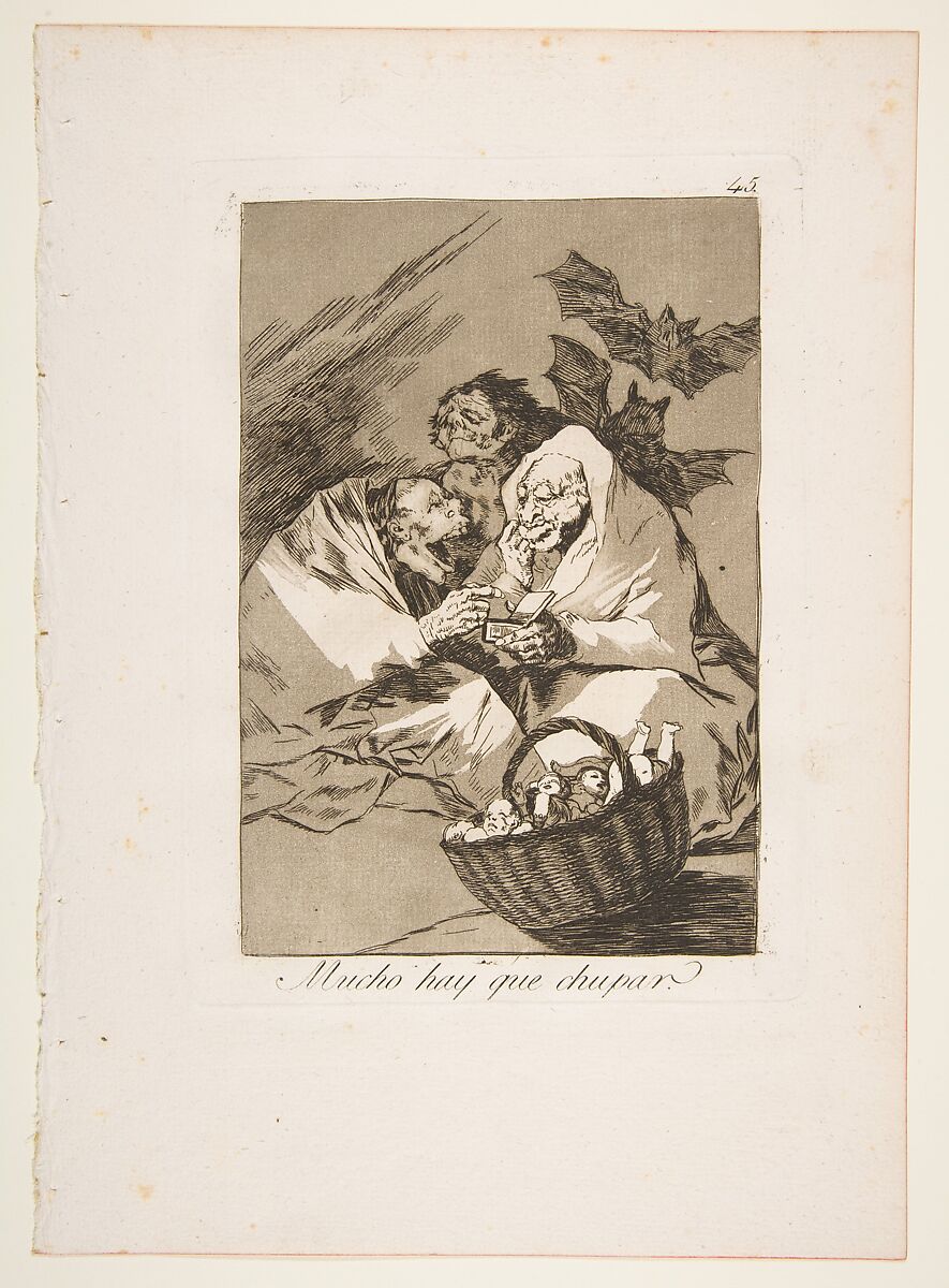 Plate 45 from "Los Caprichos": There is Plenty to Suck (Mucho hay que chupar), Goya (Francisco de Goya y Lucientes) (Spanish, Fuendetodos 1746–1828 Bordeaux), Etching, burnished aquatint 