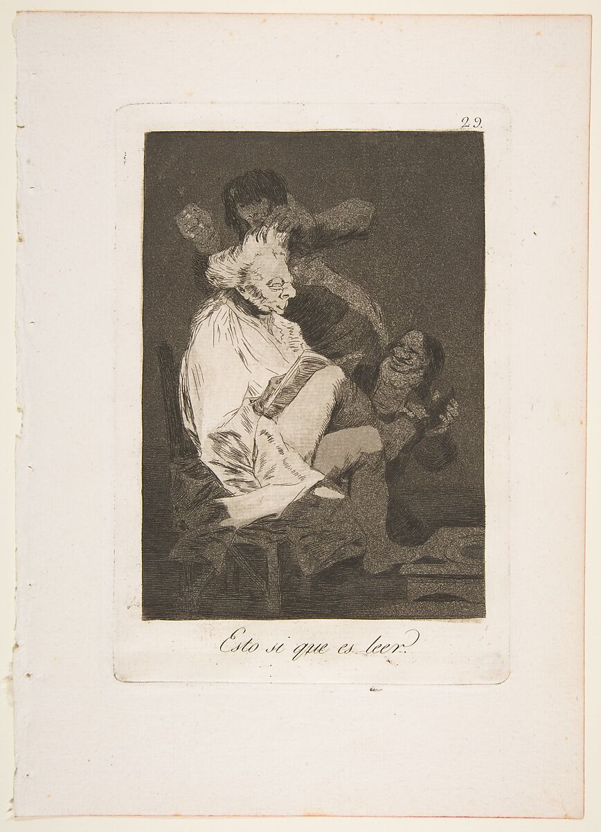 Plate 29 from "Los Caprichos": That certainly is being able to read (Esto si que es leer), Goya (Francisco de Goya y Lucientes) (Spanish, Fuendetodos 1746–1828 Bordeaux), Etching, burnished aquatint, drypoint 