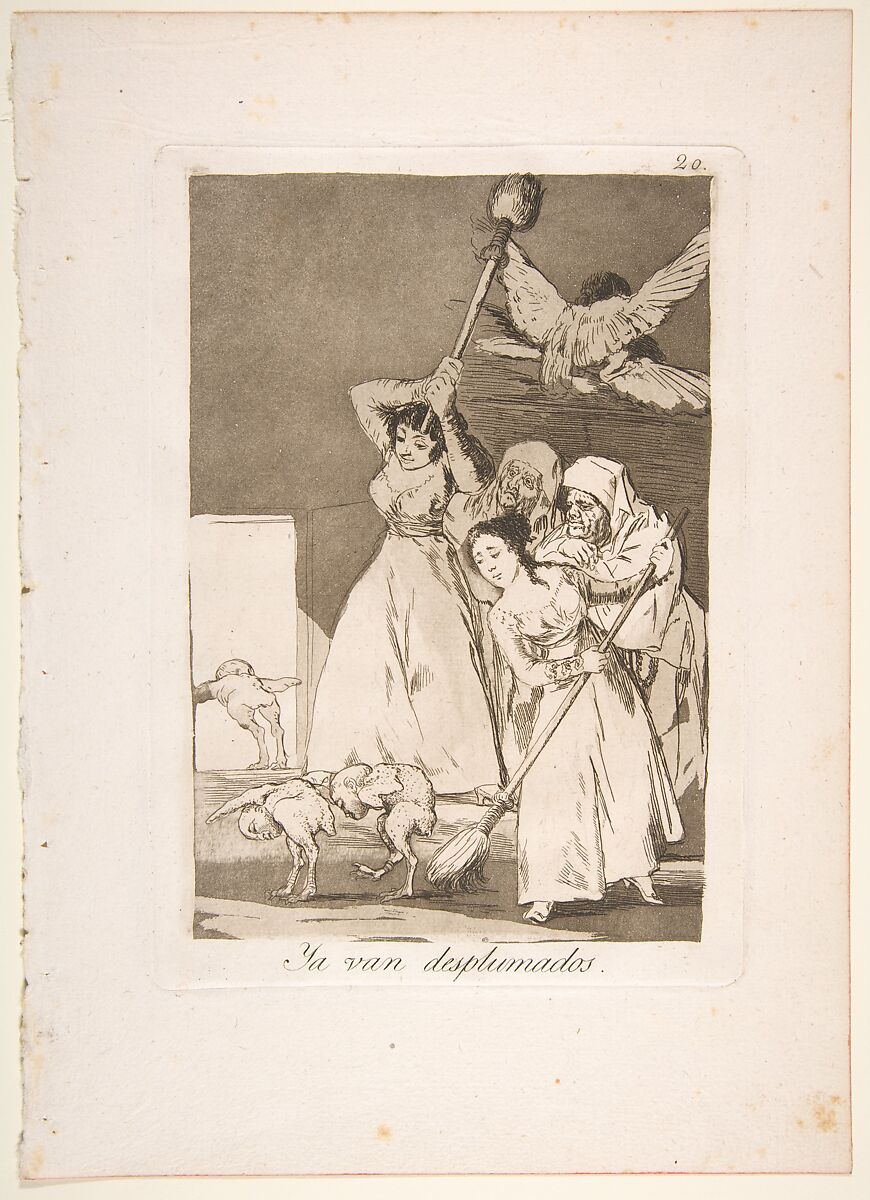 Plate 20 from "Los Caprichos": There they go plucked (i.e. fleeced) (Ya van desplumados), Goya (Francisco de Goya y Lucientes) (Spanish, Fuendetodos 1746–1828 Bordeaux), Etching, burnished aquatint, drypoint 