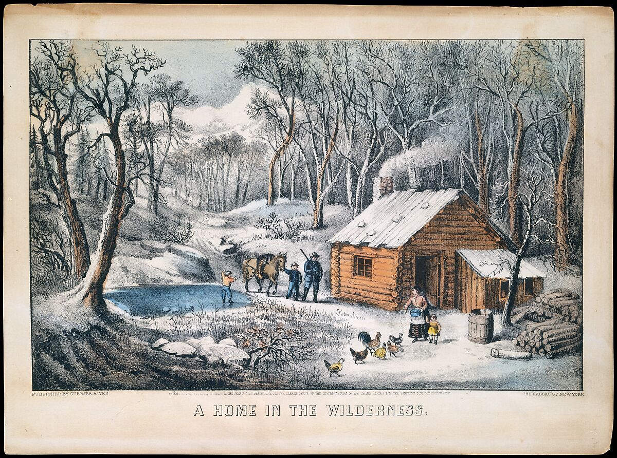 A Home in the Wilderness, Currier &amp; Ives (American, active New York, 1857–1907), Hand-colored lithograph 