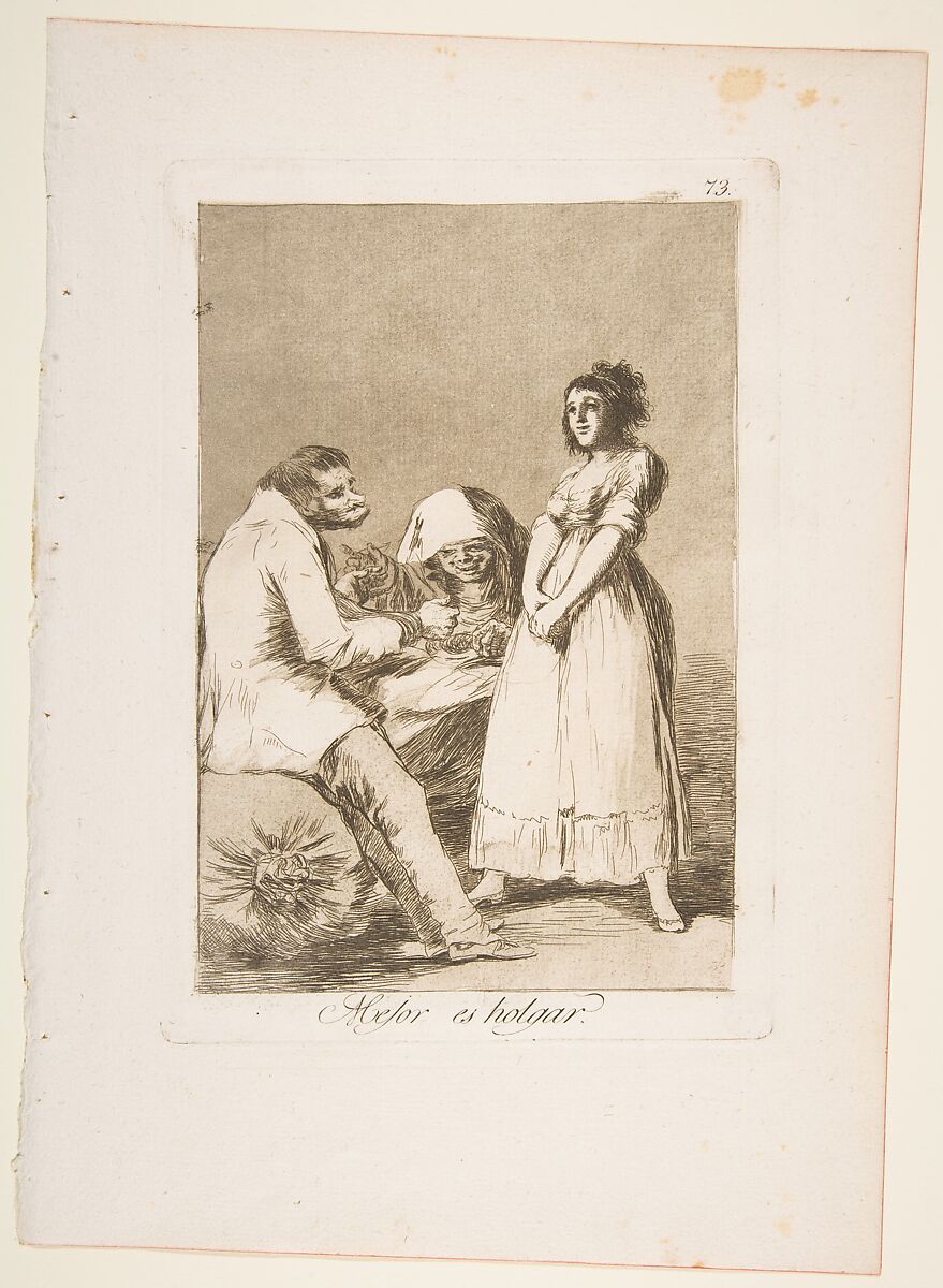 Plate 73 from "Los Caprichos": It is better to be lazy (Mejor es holgar), Goya (Francisco de Goya y Lucientes) (Spanish, Fuendetodos 1746–1828 Bordeaux), Etching, burnished aquatint, burin 
