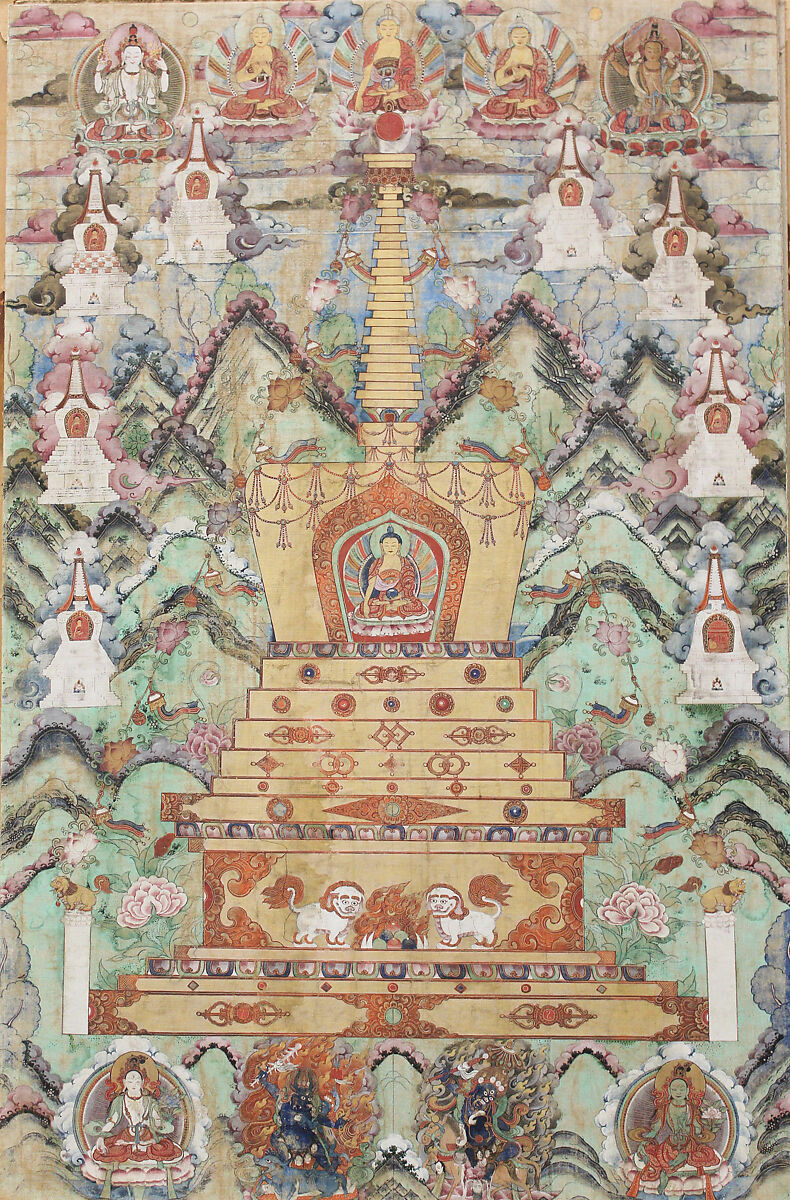 Buddha Within a Stupa, On silk (?) canvas, Tibet 
