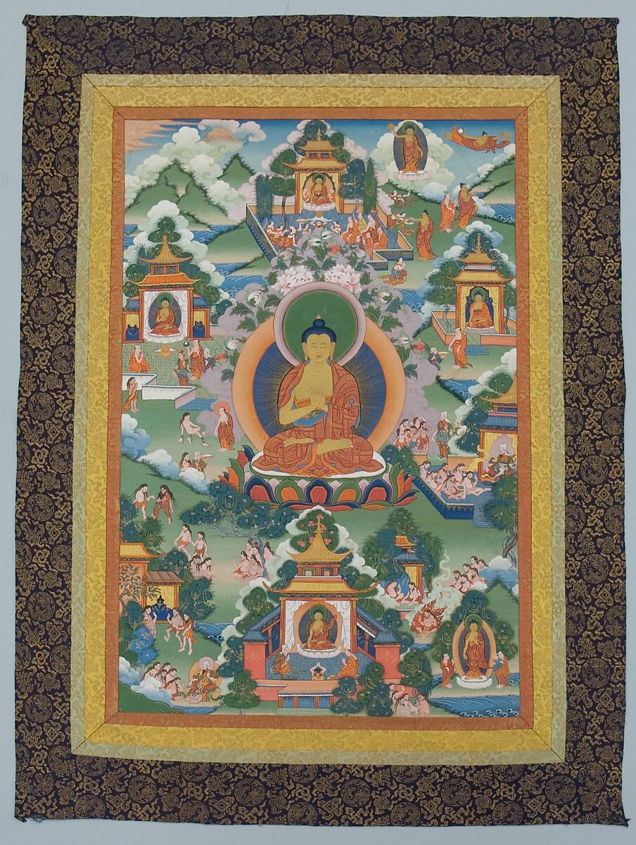 Buddha Seated on a Lotus Pedestal, ink, color, and gold on cloth, Tibet 