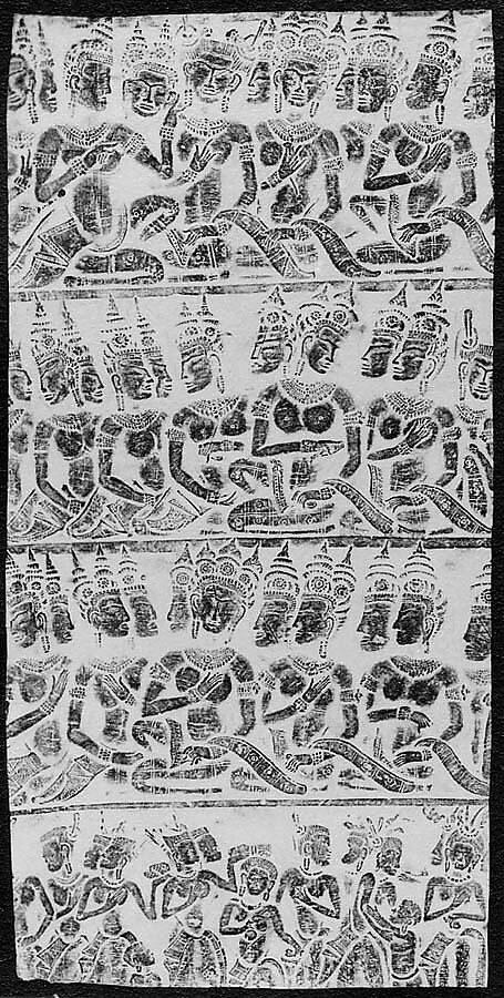 Rubbing of Apsarases (Dancers), Ink on paper, Cambodia 