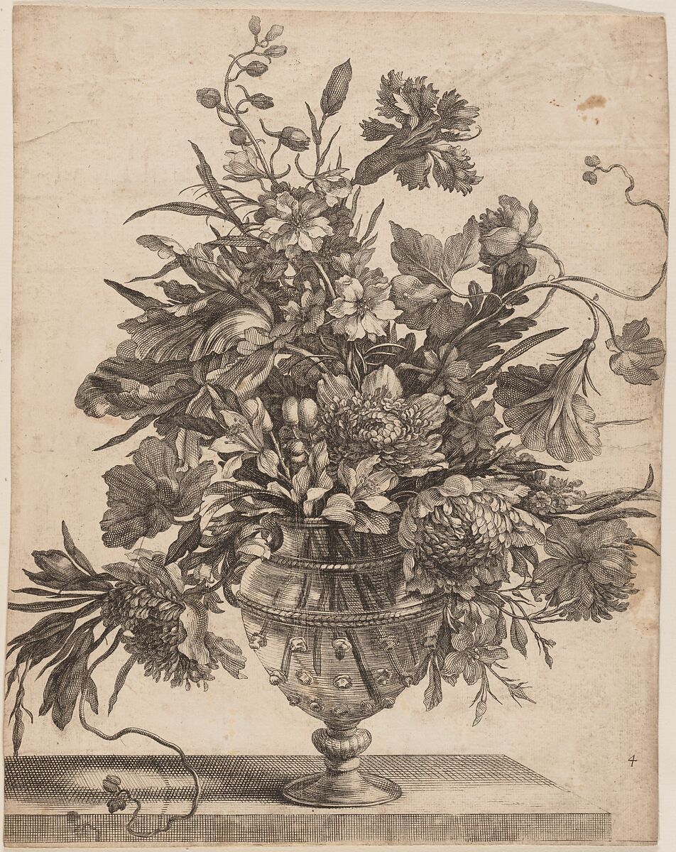 [Flowers Arranged in a Glass Vase], Jean-Baptiste Monnoyer (French, Lille 1636–1699 London), Engraving 