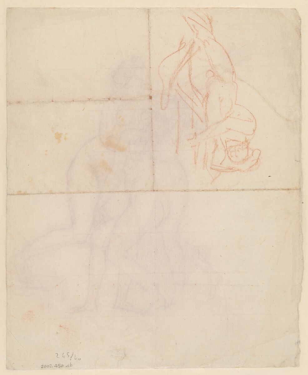 Study for the Wife and Daughters of Brutus (recto); Study of a Male Nude (verso), Jacques Louis David (French, Paris 1748–1825 Brussels), Red chalk