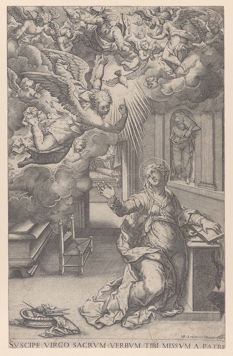 The Annunciation, Mario Cartaro (Italian, born Viterbo, active Rome ca. 1557–88, died 1620), Engraving 