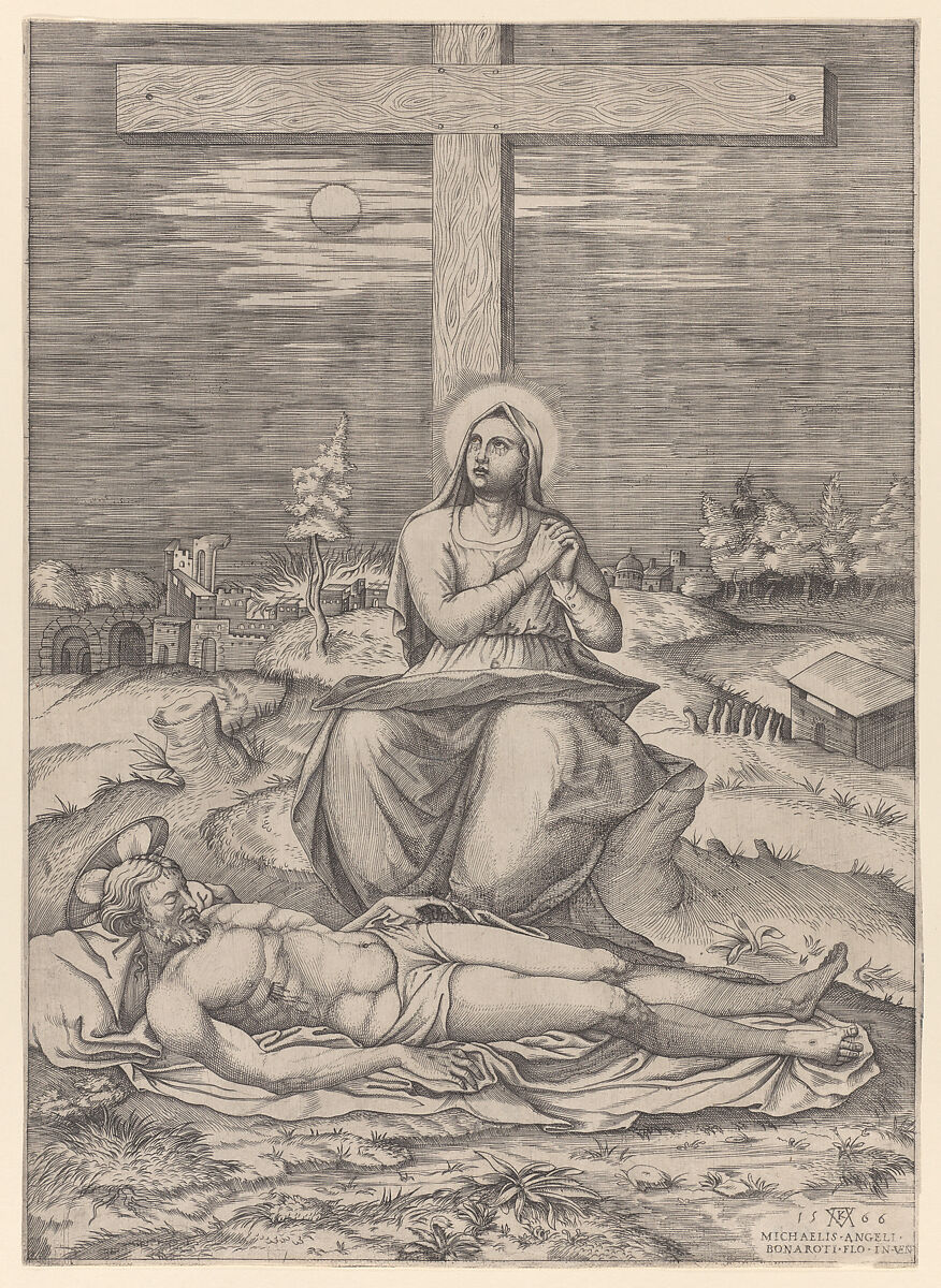 The Lamentation of the Virgin Beneath the Cross, Mario Cartaro (Italian, born Viterbo, active Rome ca. 1557–88, died 1620), Engraving; first state (undescribed) 