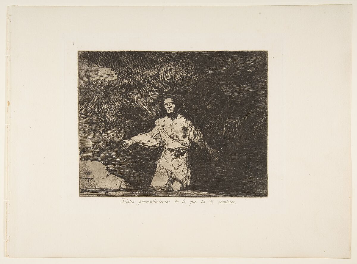 Plate1 from "The Disasters of War" (Los Desastres de la Guerra): 'Sad foreboding of what is going to happen' (Tristes presentimientos de lo que ha de acontecer), Goya (Francisco de Goya y Lucientes) (Spanish, Fuendetodos 1746–1828 Bordeaux), Etching, burin, drypoint, burnisher 