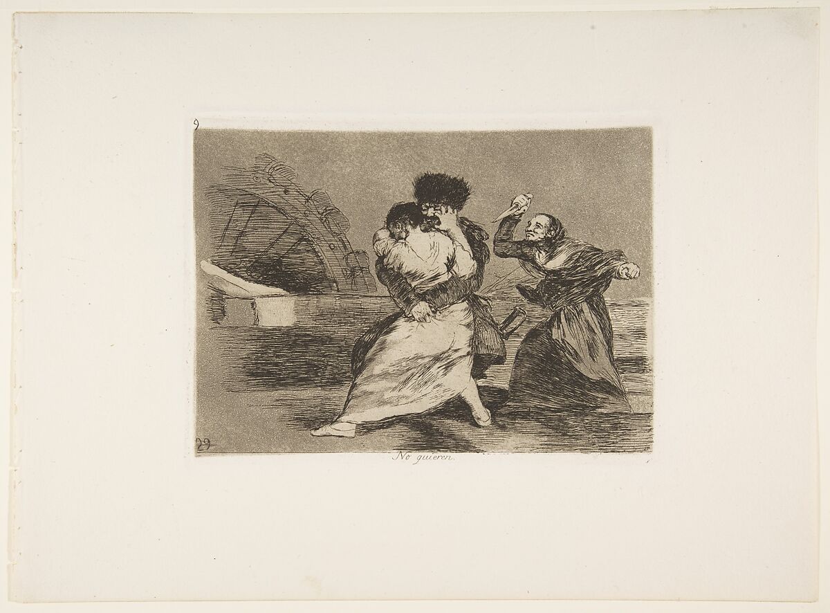 Plate 9 from "The Disasters of War" (Los Desastres de la Guerra): 'They don't like to' (No quieren), Goya (Francisco de Goya y Lucientes) (Spanish, Fuendetodos 1746–1828 Bordeaux), Etching, aquatint, drypoint, burin 