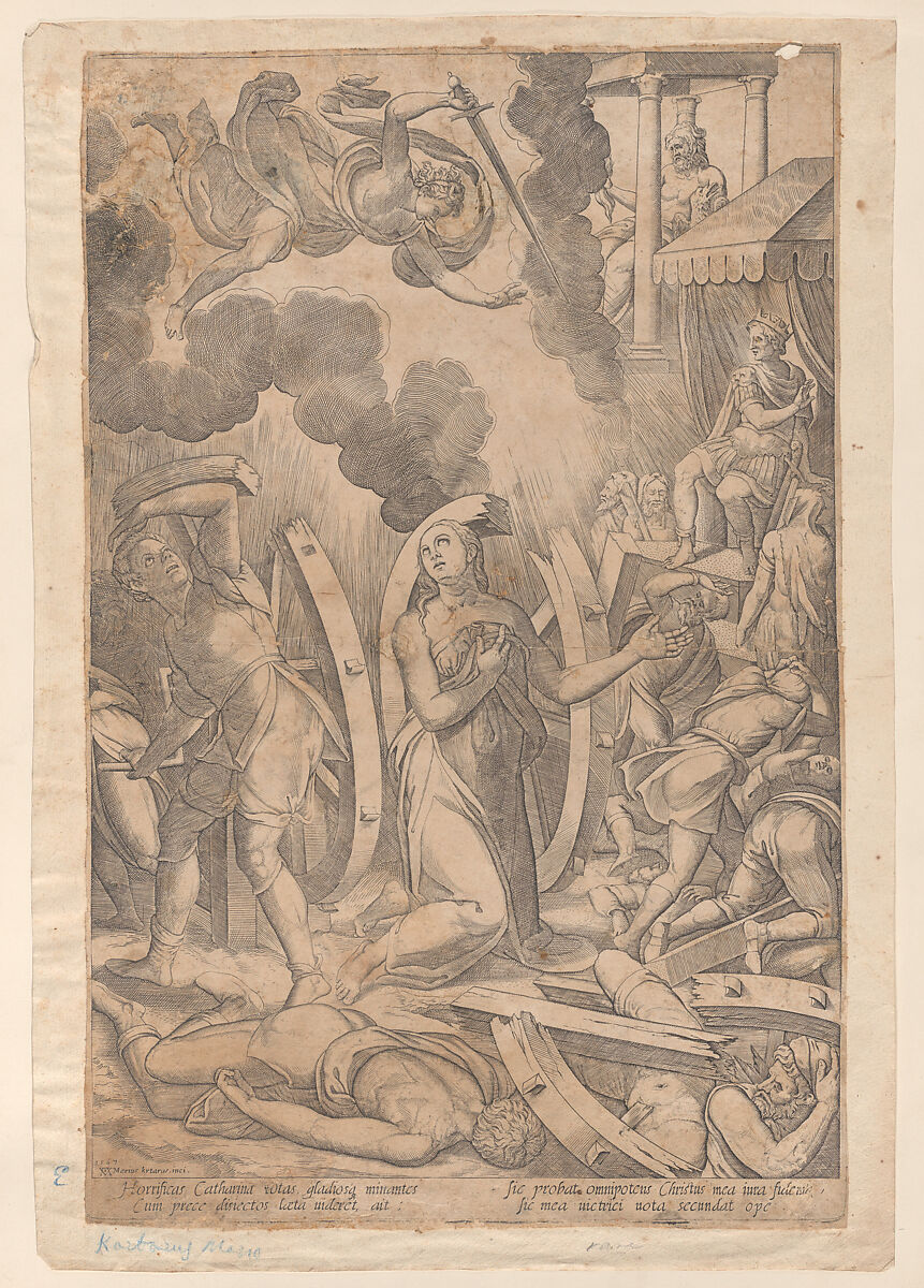 Martyrdom of Saint Catherine of Alexandria, Mario Cartaro (Italian, born Viterbo, active Rome ca. 1557–88, died 1620), Engraving; second state of two 