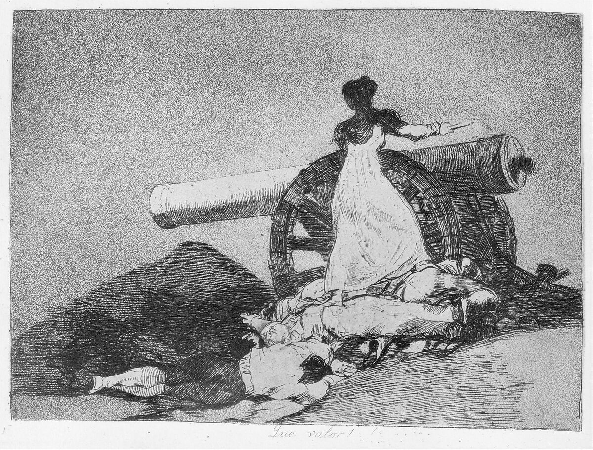 Plate 7 from "The Disasters of War" (Los Desastres de la Guerra): 'What courage!' (Que valor!), Goya (Francisco de Goya y Lucientes) (Spanish, Fuendetodos 1746–1828 Bordeaux), Etching, aquatint, drypoint, burin