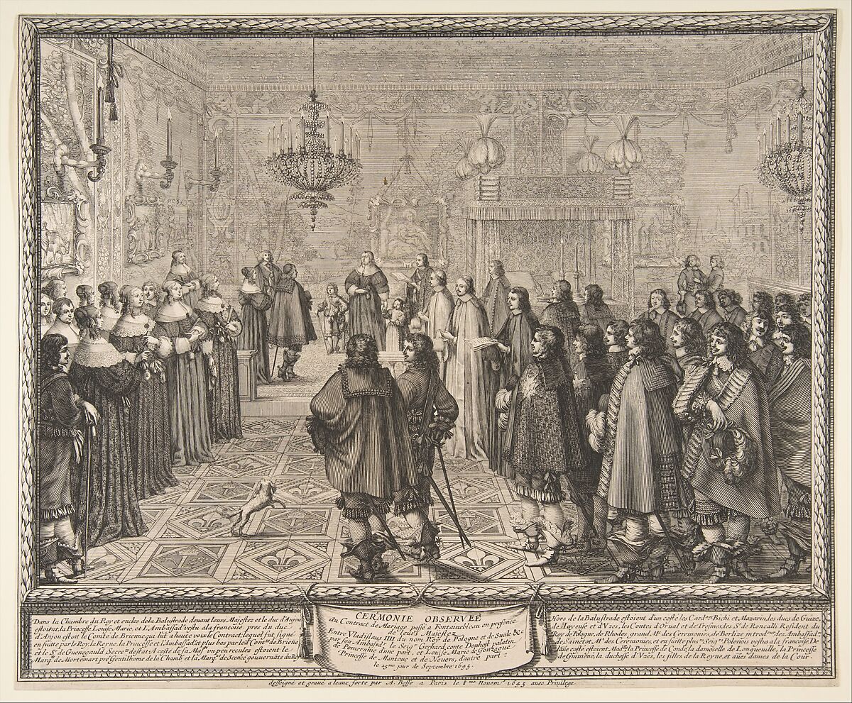 Ceremony of the Contract of Marriage between Władysław IV, King of Poland, and Marie Louise Gonzaga, Princess of Mantua, at Fontainebleau, Abraham Bosse (French, Tours 1602/04–1676 Paris), Etching; second state of two 