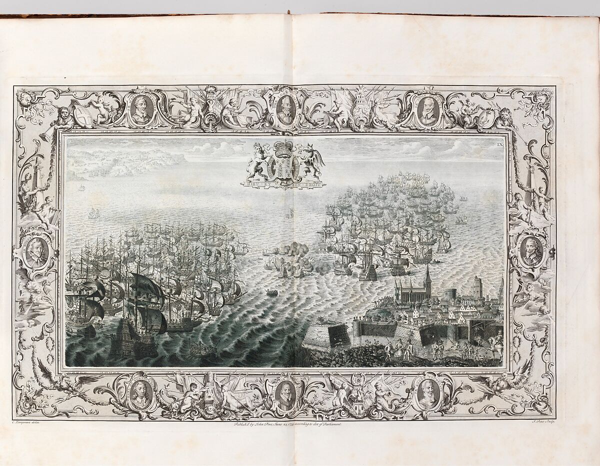 The Tapestry Hangings of the House of Lords Representing the Several Engagements Between the English and Spanish Fleets..., Engraved and published by John Pine (British, London 1690–1756 London), Illustrations: etching and engraving